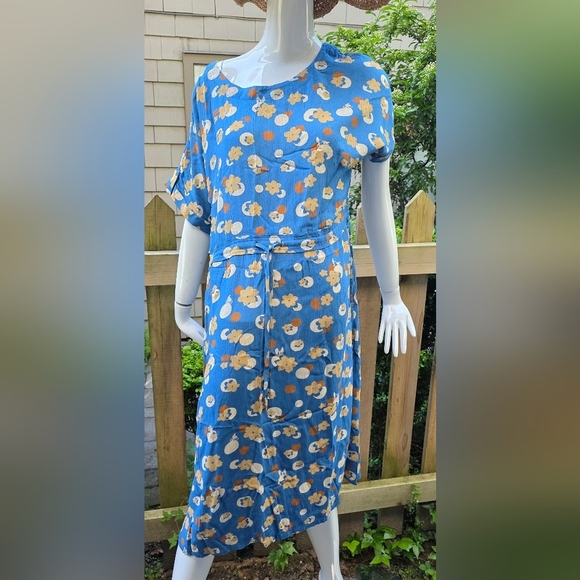 White Stuff blue drawstring dress, viscose, mid length, Size 10 - Picture 14 of 15